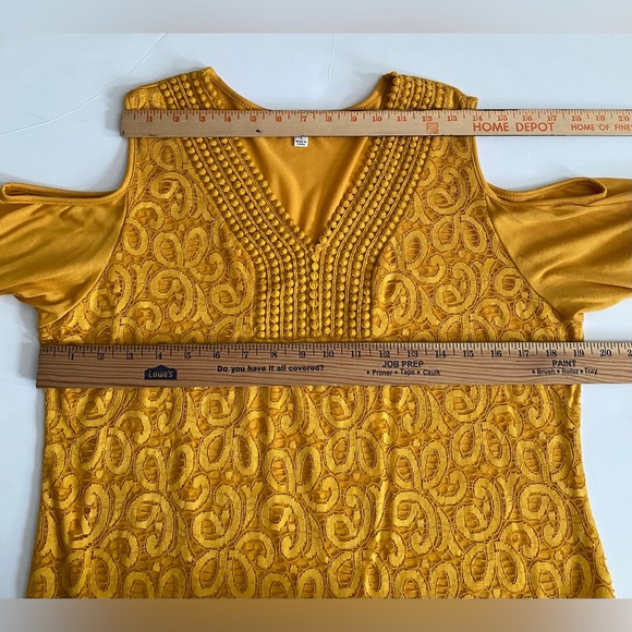 Shannon Ford New York Tunic Size L Mustard Embroidered Front Cold Shoulder - Picture 5 of 10